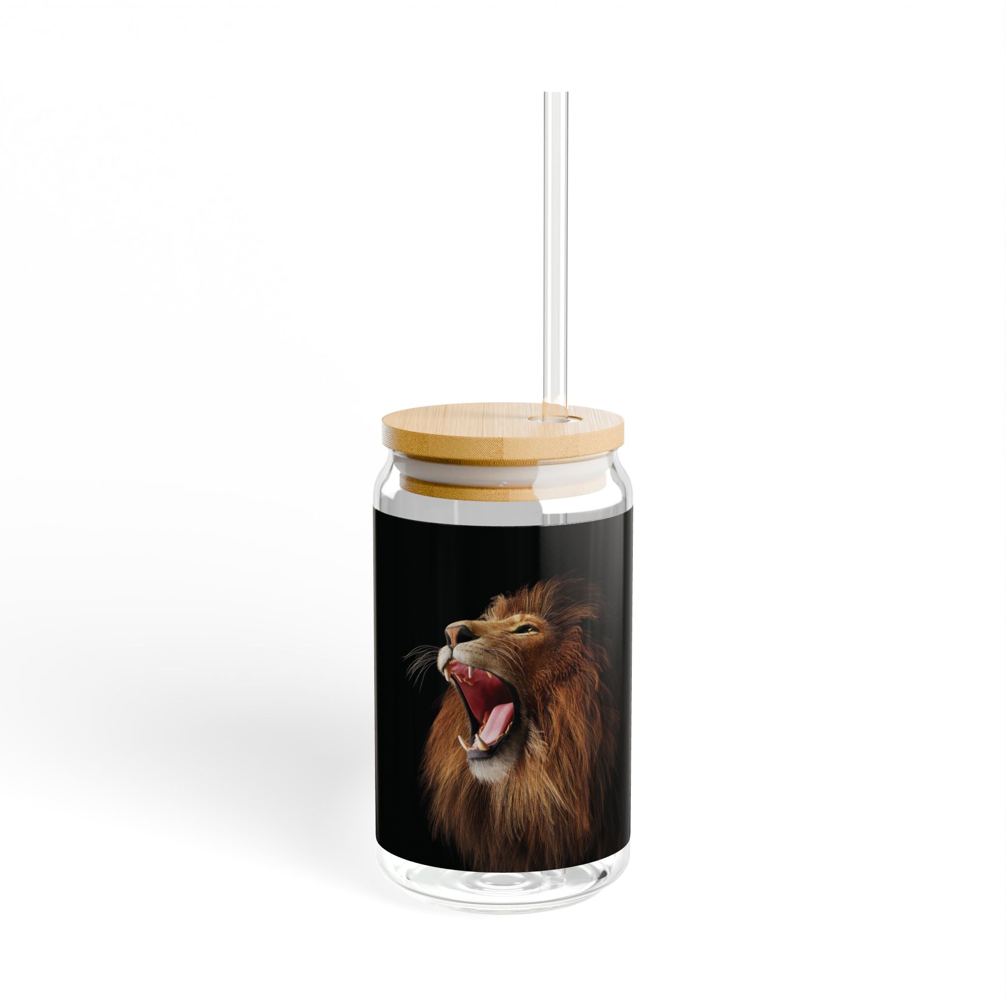 Lion Roar Sipper Glass — 16oz Reusable Tumbler with Bamboo Lid