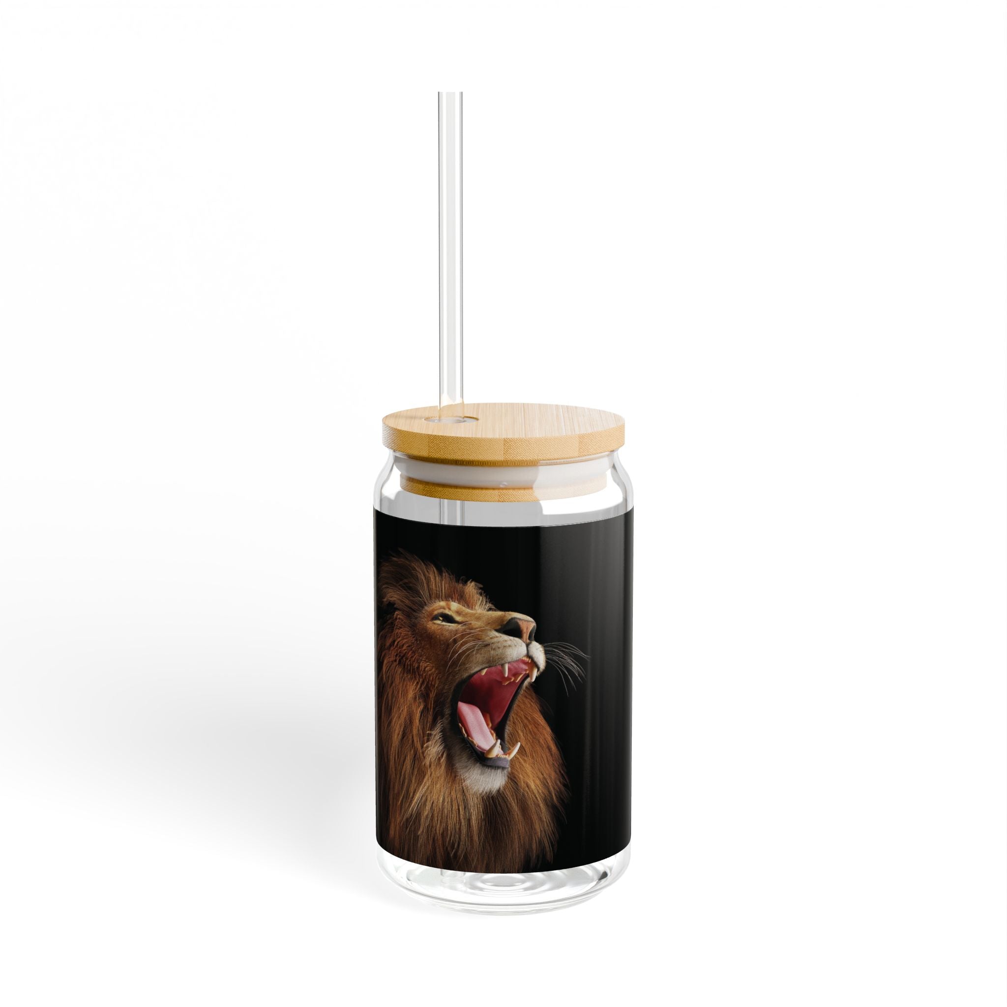Lion Roar Sipper Glass — 16oz Reusable Tumbler with Bamboo Lid