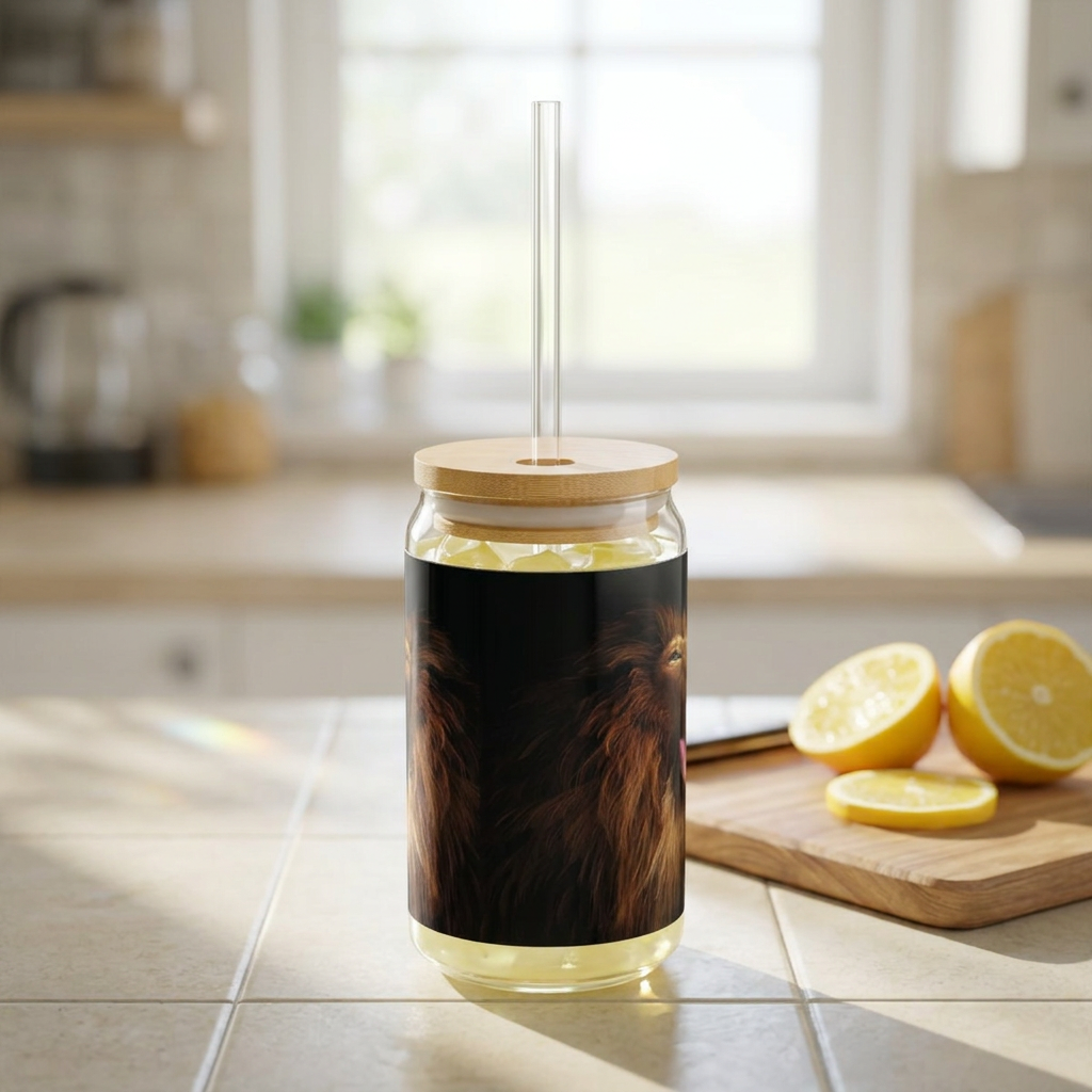 Lion Roar Sipper Glass — 16oz Reusable Tumbler with Bamboo Lid