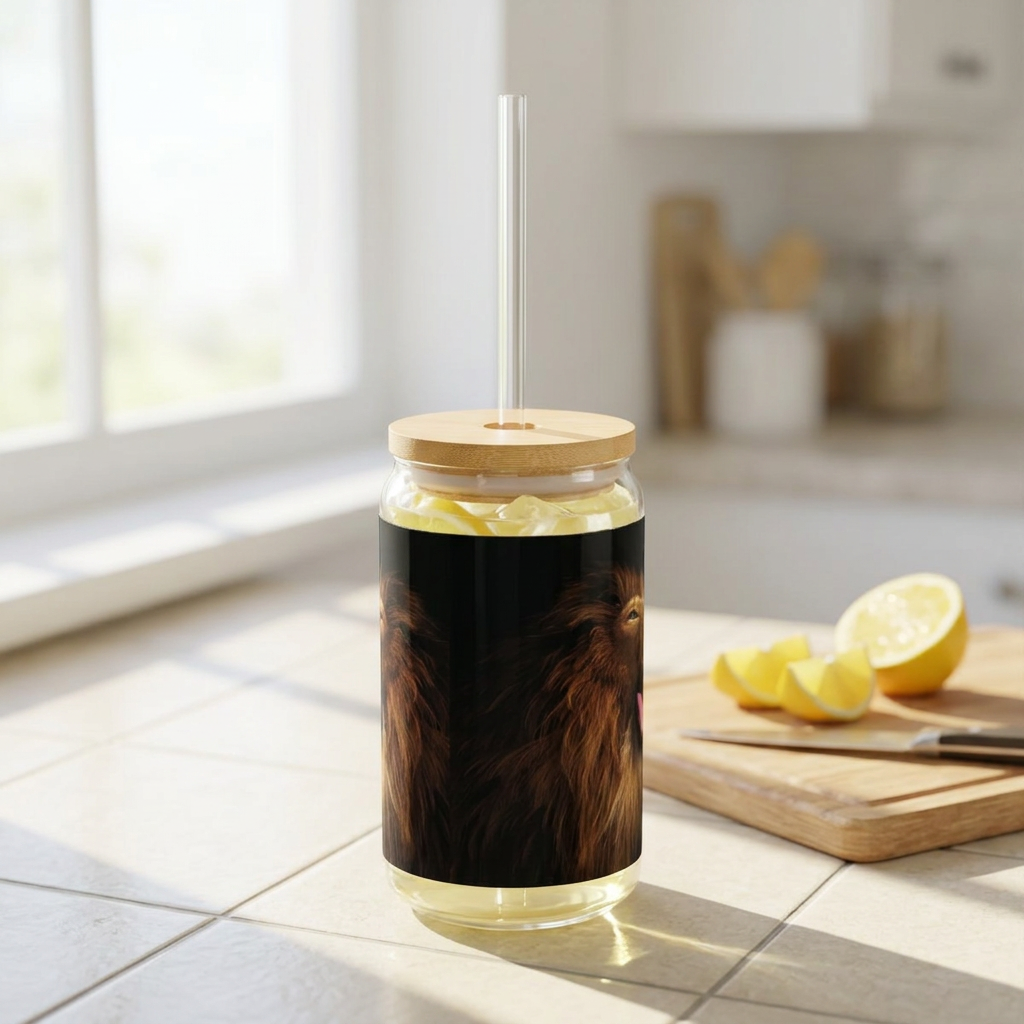 Lion Roar Sipper Glass — 16oz Reusable Tumbler with Bamboo Lid