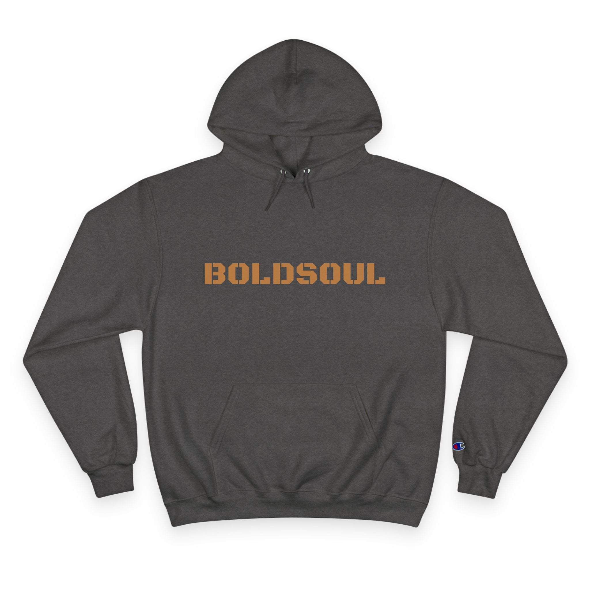 BOLDSOUL Champion Hoodie — White Pullover Stencil Logo