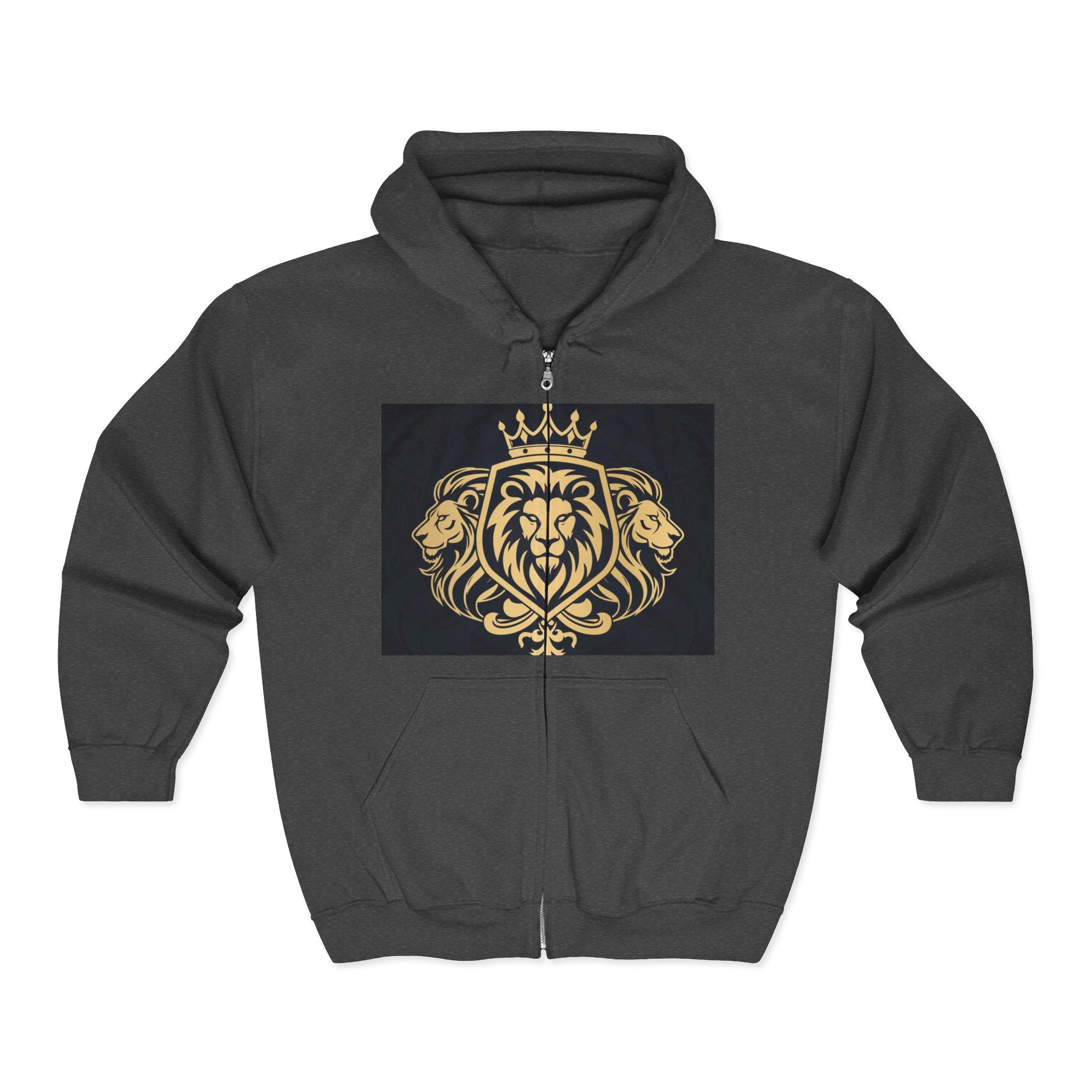 Boldsoul Crowned Lion Zip Hoodie — Gold Lion Emblem Full-Zip Hoodie