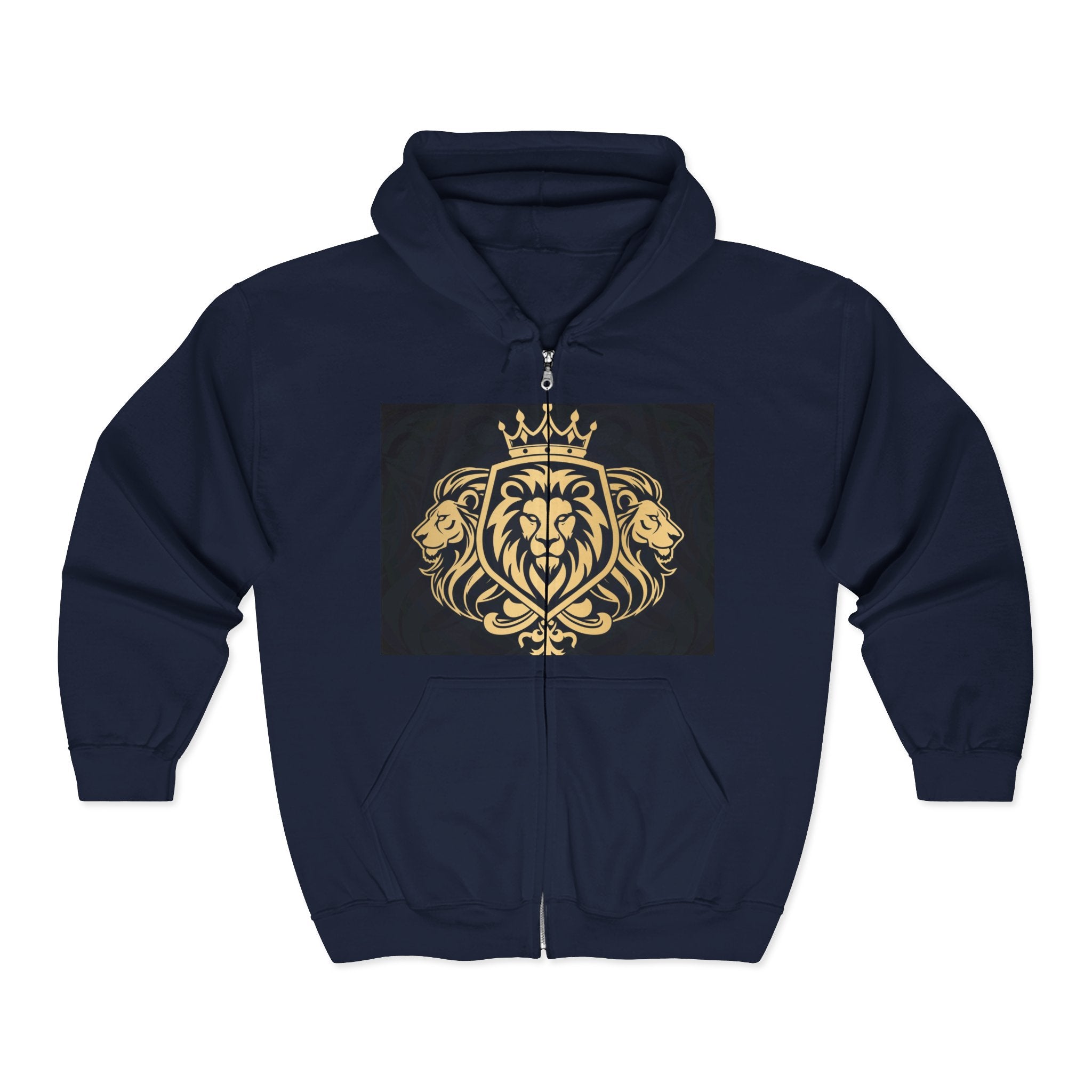 Boldsoul Crowned Lion Zip Hoodie — Gold Lion Emblem Full-Zip Hoodie