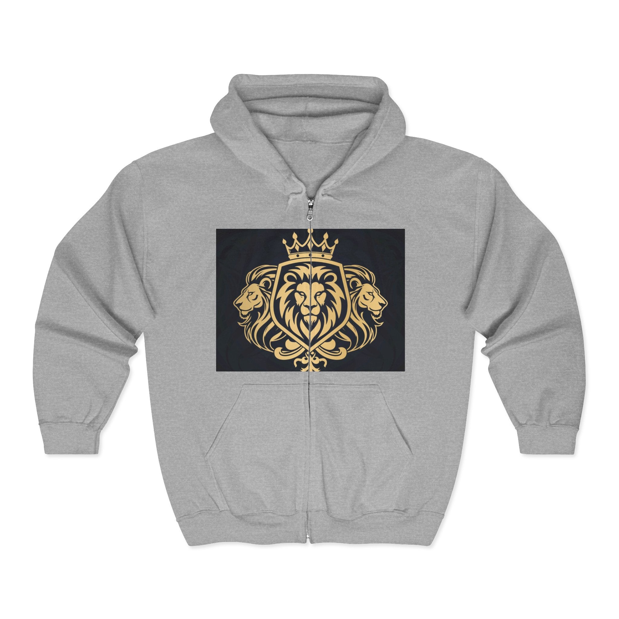 Boldsoul Crowned Lion Zip Hoodie — Gold Lion Emblem Full-Zip Hoodie