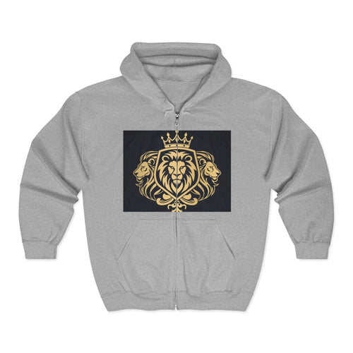Boldsoul Crowned Lion Zip Hoodie — Gold Lion Emblem Full-Zip Hoodie