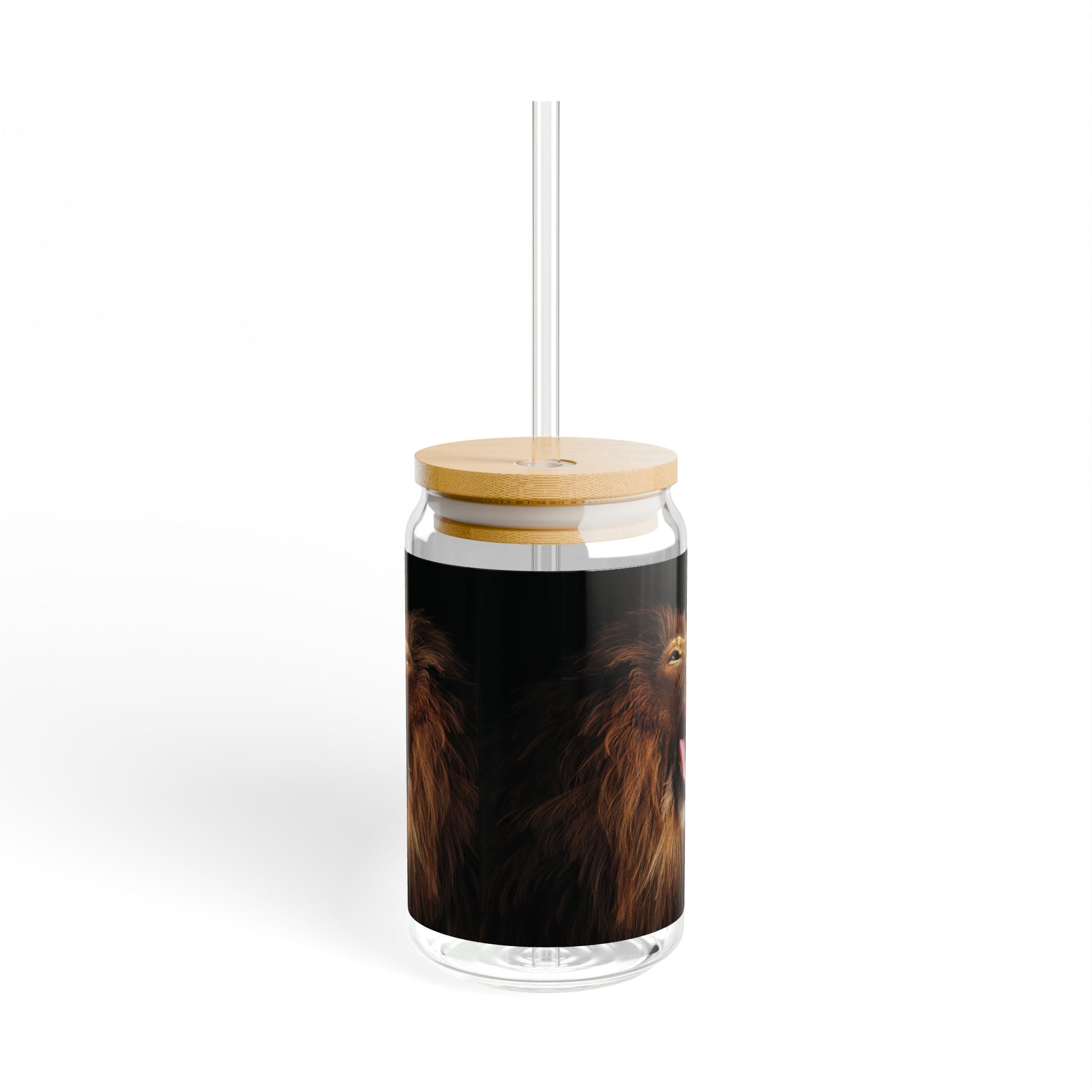 Lion Roar Sipper Glass — 16oz Reusable Tumbler with Bamboo Lid