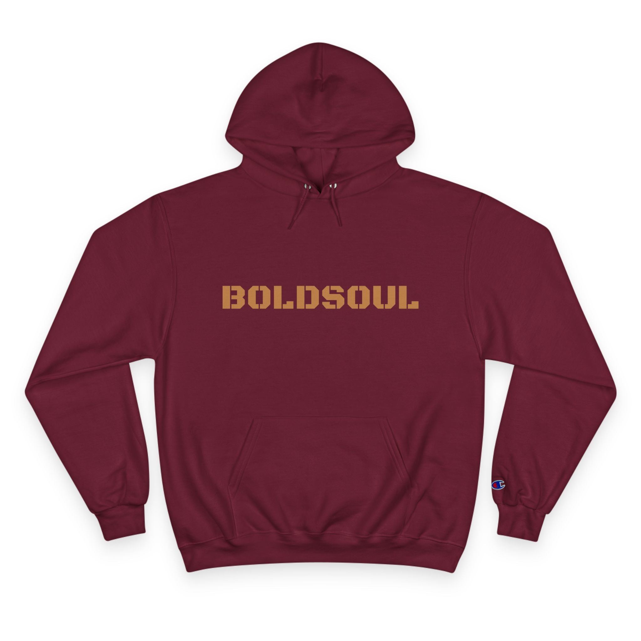 BOLDSOUL Champion Hoodie — White Pullover Stencil Logo