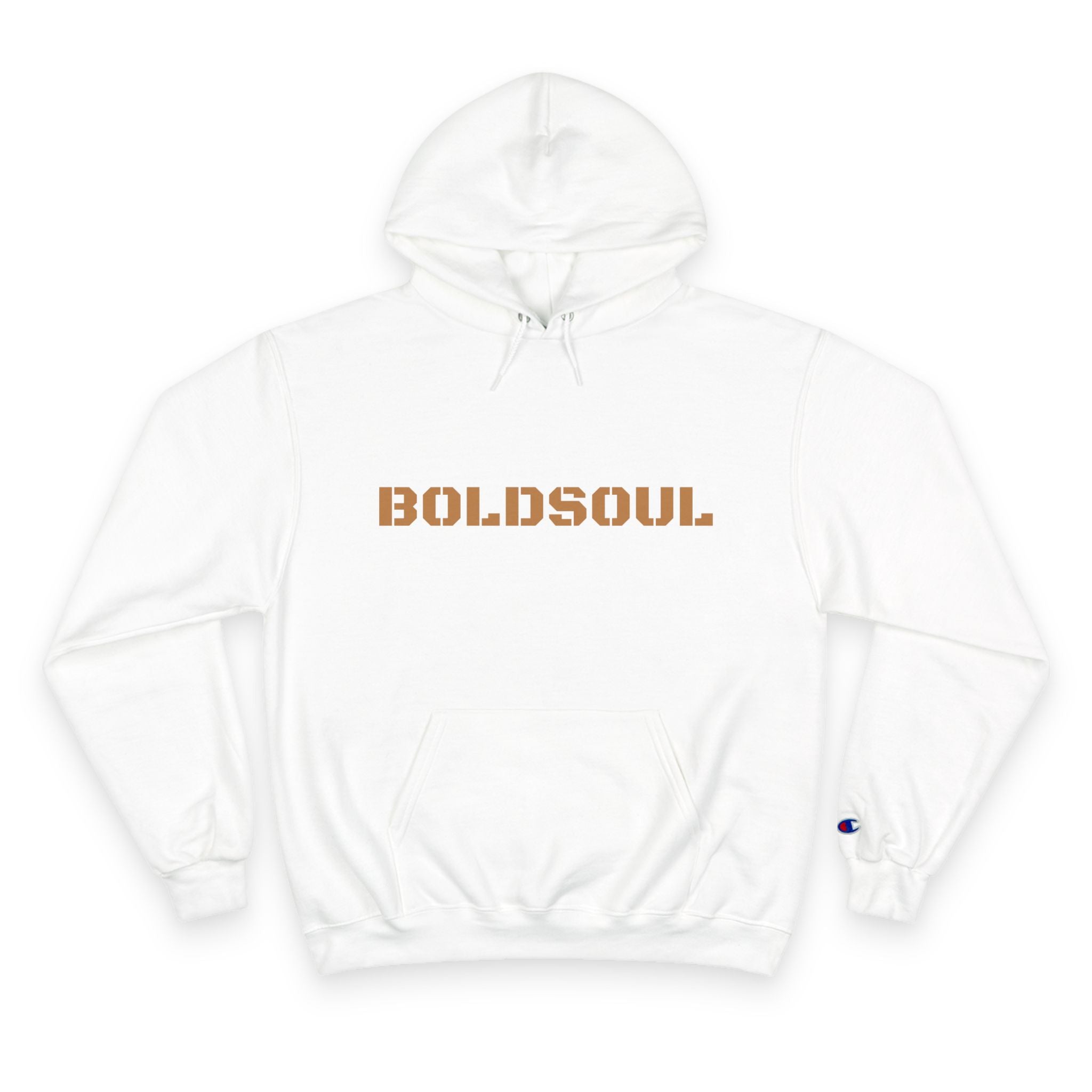 BOLDSOUL Champion Hoodie — White Pullover Stencil Logo